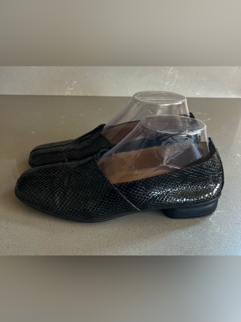 Brunate Made In Italy Leather Snakeskin Flats Square Toe Slip On Shoes Black 8 - Picture 4 of 12